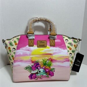 NEW Loungefly Disney Lilo & Stitch Handbag Pink Sunset Pineapple Floral Design